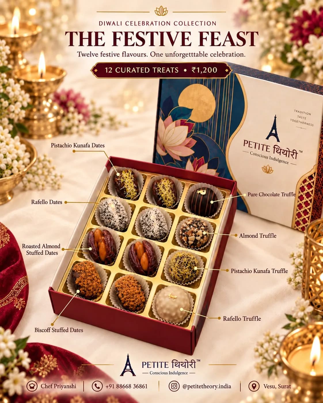 The Festive Feast Diwali Celebration Collection: twelve curated dates, truffles and chocolates, ₹1,200