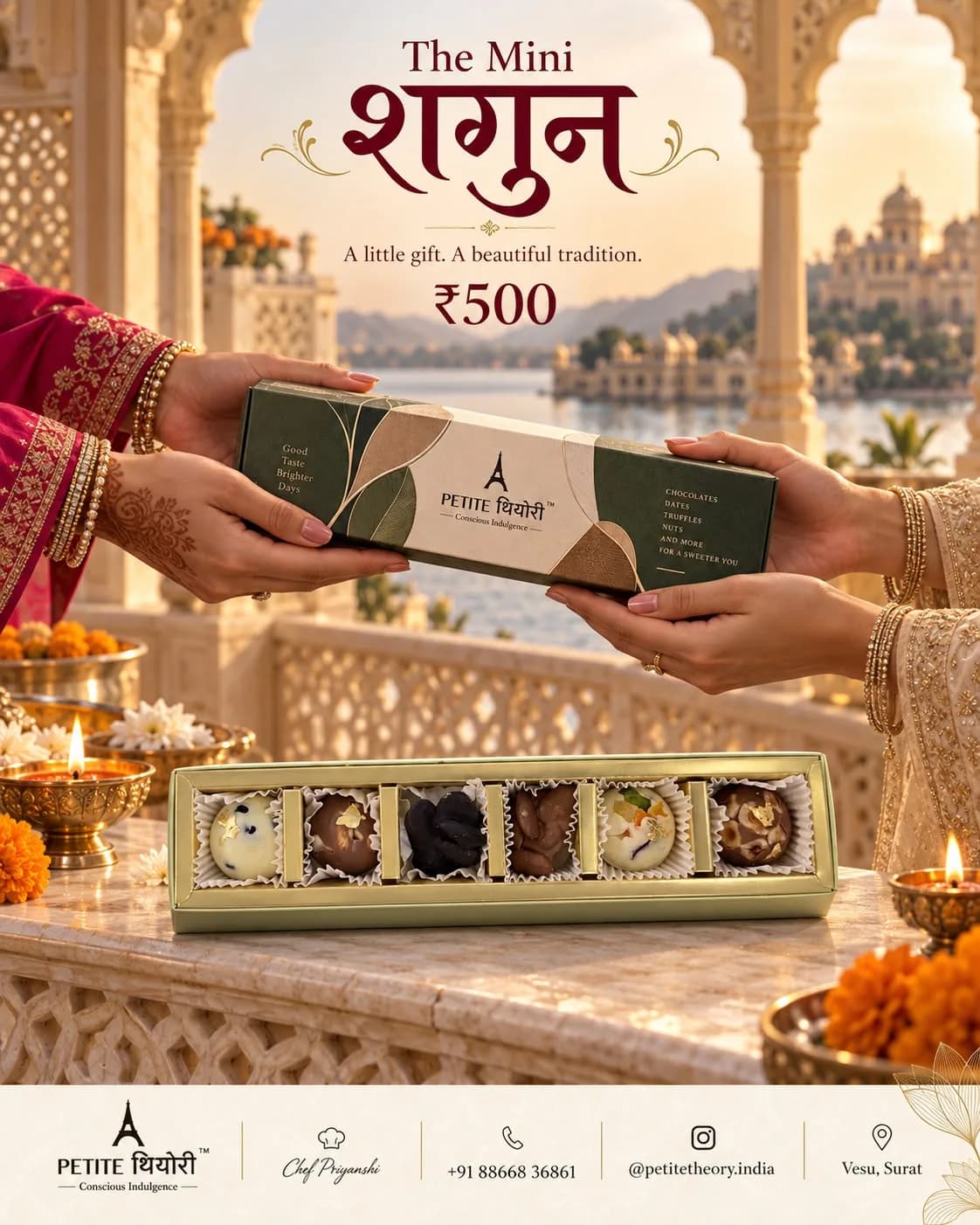 The Mini Shagun chocolate gift box with six chocolates, ₹500