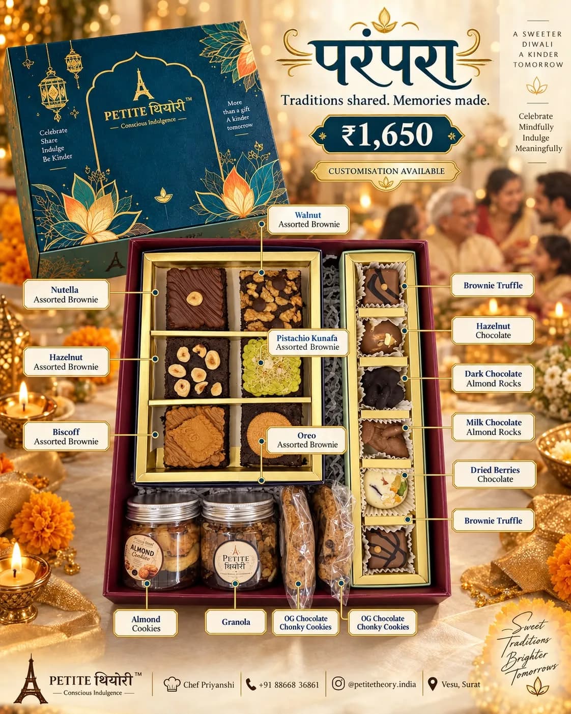 Parampara festive hamper with assorted brownies, chocolates, cookies and granola, ₹1,650
