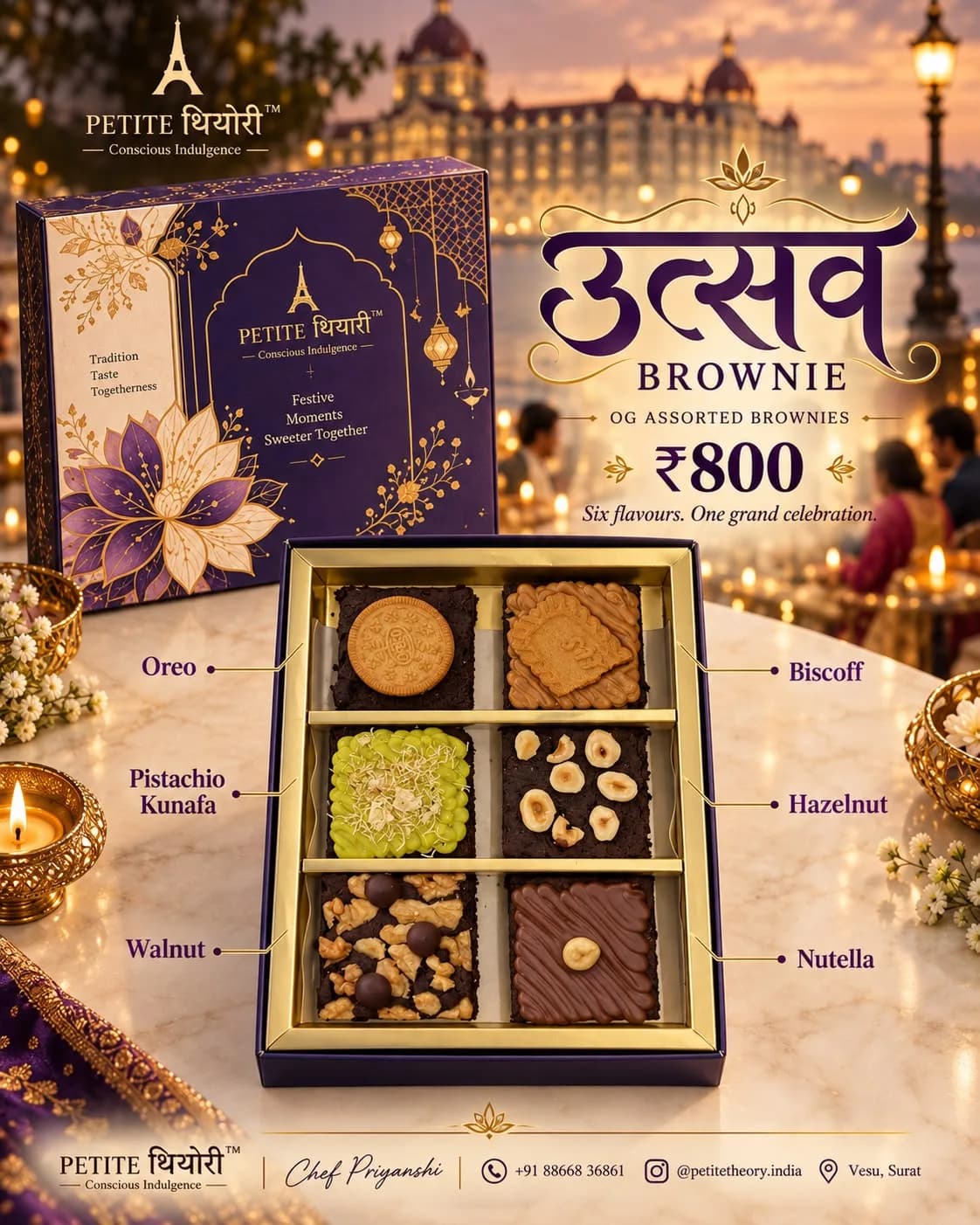 Utsav Brownie box with six assorted brownies, ₹800